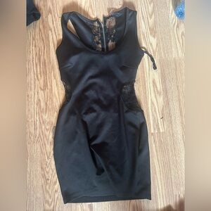 Elegant Black Lace Panel Dress Y2K Vintage!